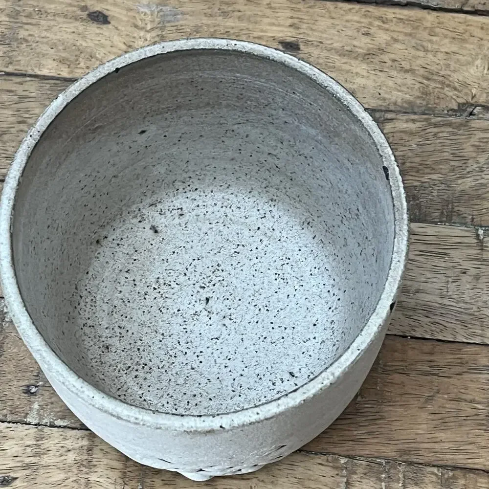Art Studio Pottery Textured Stoneware Planter 3.75 in Rustic Ivory Brown Matte